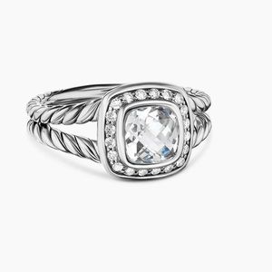 Authentic David Yurman Petite Albion White Topaz & Diamond Ring